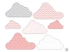 Colorful cloud wall stickers set 2441 - Graphic design. Clouds in various shapes, in pink and gray colors.