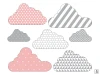 Colorful cloud wall stickers set 2441 - Graphic design. Clouds in various shapes, in pink and gray colors.