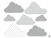 Colorful cloud wall stickers set 2441 - Various shapes with polka dots and star patterns.