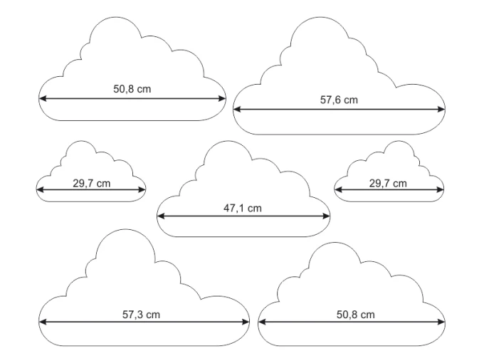 Colorful cloud wall stickers set 2441 - Various shapes and sizes in vibrant colors.