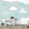 Colorful cloud wall stickers set 2441 - Ideal for a child\'s room with light walls and wooden flooring.