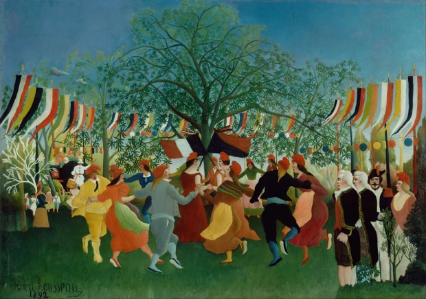 Reproduction of A Centennial of Independence by Henri Rousseau - Graphic design featuring dancing people in vibrant colors.