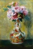 Reproduction of Bouquet in a Vase by Renoir - Graphic design. Flowers in a vase against a yellow background.