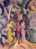 Reproduction of Couple on the Forest Track by August Macke - Graphic design featuring two figures among colorful trees and shrubs.