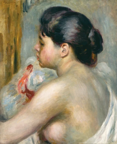 Reproduction of Dark-Haired Woman by Auguste Renoir - Graphic design. Profile view of a woman with dark hair.