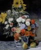Reproduction of Mixed Flowers in an Earthenware Pot by Auguste Renoir. Colorful flowers in a vase.