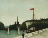 Reproduction of Notre Dame by Henri Rousseau. The image features a river, buildings, and a figure walking along the waterfront.