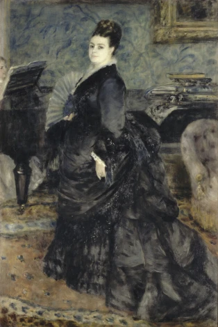 Reproduction of Portrait of a Woman, known as Mme Georges Hartmann, by Renoir - Styled in an elegant living room.