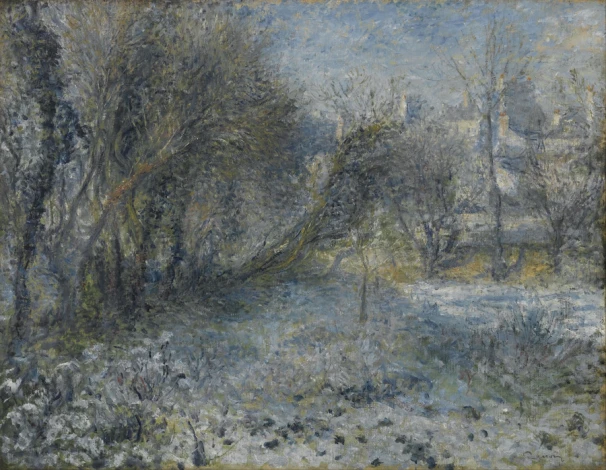 Reproduction of Snow-covered Landscape by Auguste Renoir. The artwork depicts a winter scene with trees.