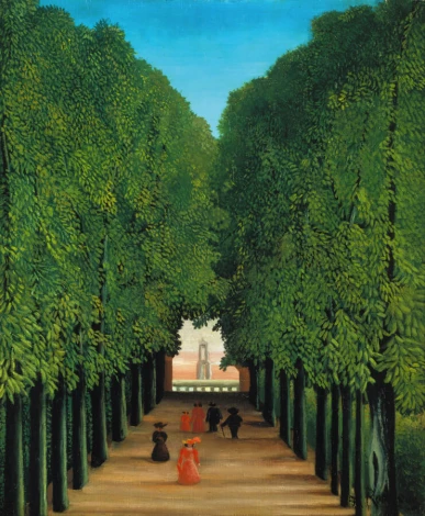 Reproduction of The Avenue in the Park at Saint Cloud by Henri Rousseau - Graphic design featuring a tree-lined path.