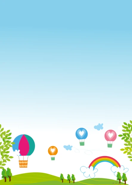 Dry-erase board for kids with a landscape design featuring balloons in the sky and a colorful lower section.