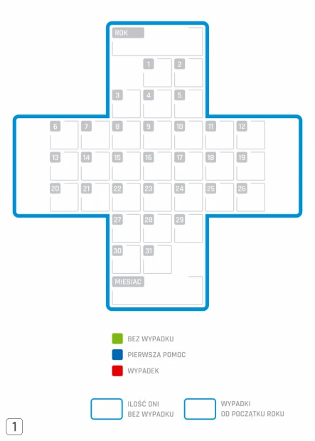 Safety cross whiteboard 126 - Graphic design. Cross with grid, fields for entering data.