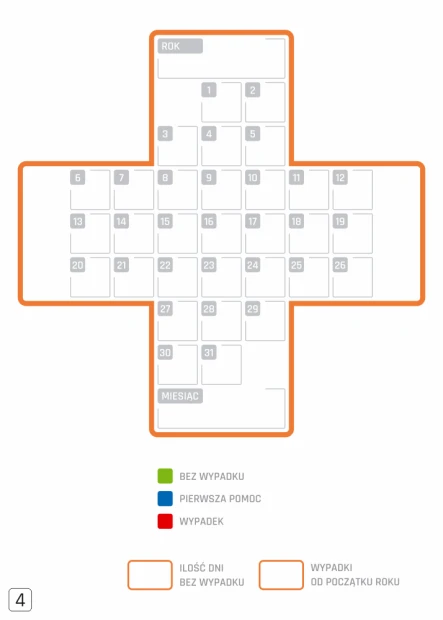 Safety cross dry-erase board 126 - Graphic design featuring a cross with a grid of days and months.