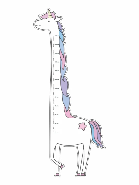 Unicorn growth chart sticker for kids 2457 - Features a unicorn with a long mane in pastel colors.
