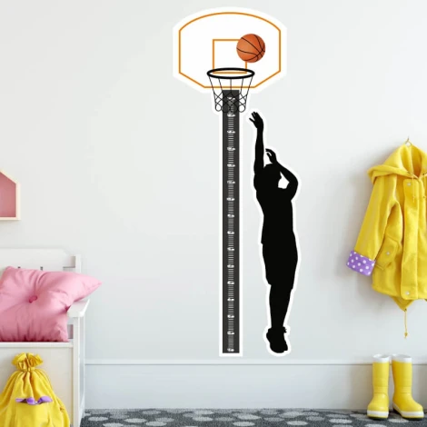 Child growth chart sticker basketball player 2442 - Decor for a child\'s room. Light-colored wall with furniture.