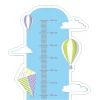 Child growth chart sticker with kites and balloons, featuring a blue background with clouds.