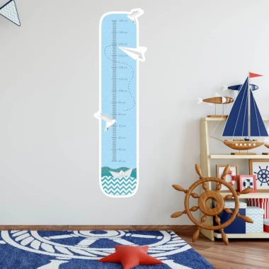 Child growth chart sticker with boats and airplanes - Perfect for a bright children\'s room decor.