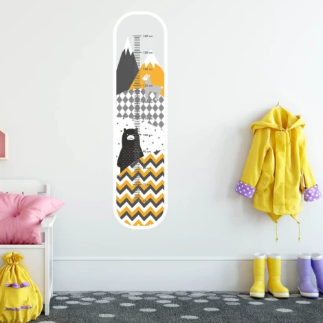 Height chart sticker for kids featuring an alpaca bear, ideal for bright children\'s room decor.