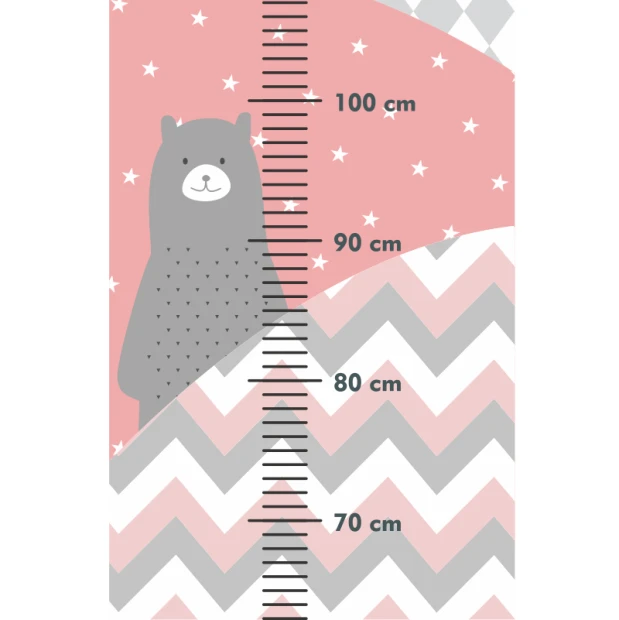 Child growth chart sticker featuring an alpaca bear design on a pink background.