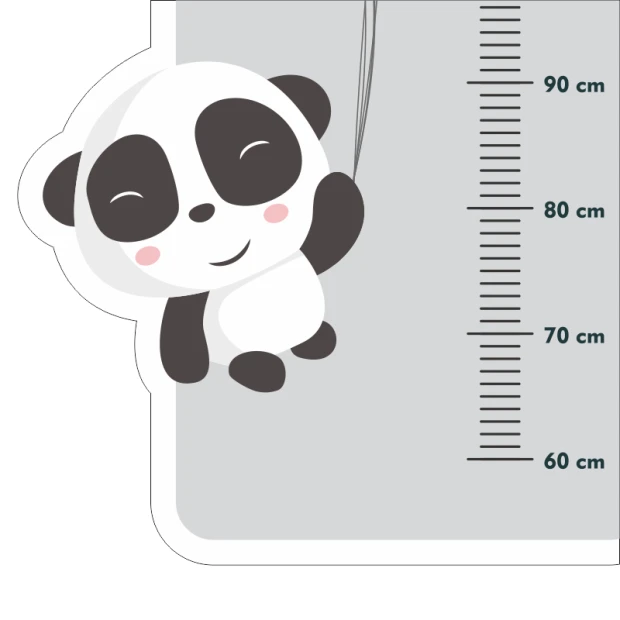 Child growth chart sticker featuring a panda holding a balloon and a measuring scale.