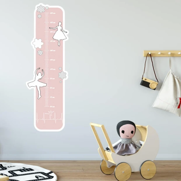 Child dancer growth chart sticker 2451 - Decor for a kids\' room. Light-colored wall with furniture.