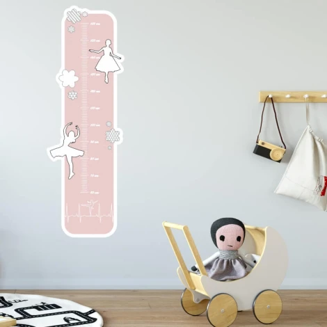 Child dancer growth chart sticker 2451 - Decor for a kids\' room. Light-colored wall with furniture.