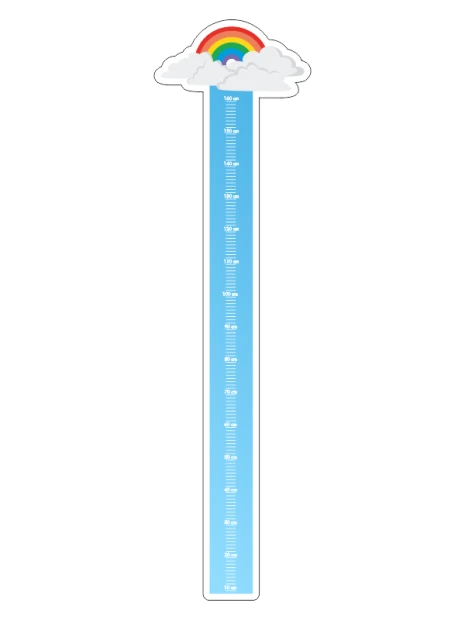 Rainbow height chart sticker for kids 2245 - Features a blue measuring chart with a rainbow and clouds design.