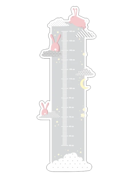 Child growth chart sticker featuring bunnies and clouds, design 2450.
