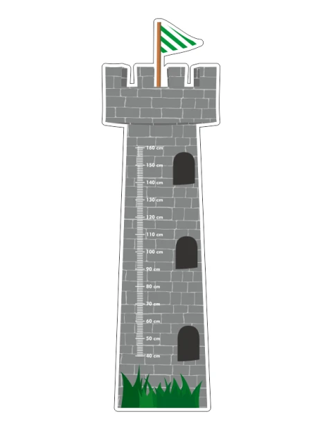 Child growth chart sticker castle 2243 - Graphic design featuring a castle tower with windows and a flag.