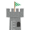 Child growth chart sticker castle 2243 - Graphic design with gray walls, window, and green flag. Height scale included.