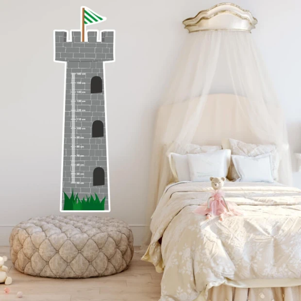 Child growth chart sticker castle 2243 - Decor for a kids\' room with light-colored walls and neutral furniture.