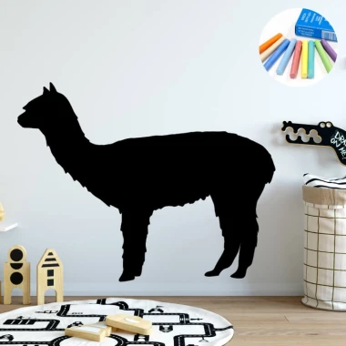 Chalk sticker for kids featuring an alpaca, perfect for bright children\'s rooms with a cozy carpet.
