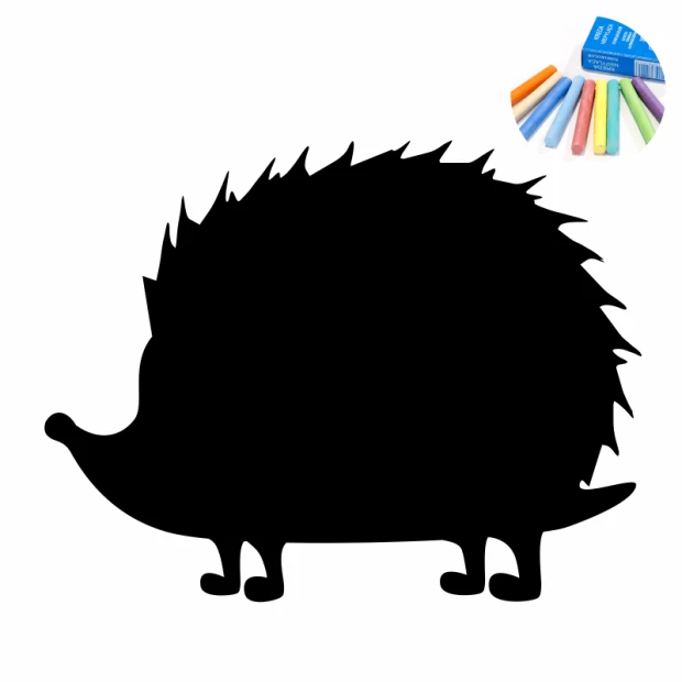 Chalk sticker for kids featuring a black hedgehog with large spikes and small legs.