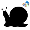 Chalk sticker for kids featuring a black snail with a large shell and two antennae.