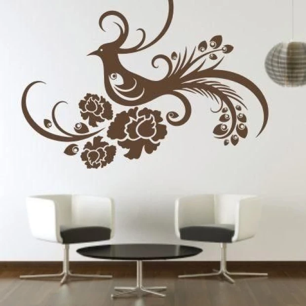 Elegant Chinese sticker featuring a bird and flower design, perfect for a modern living room or stylish decor.