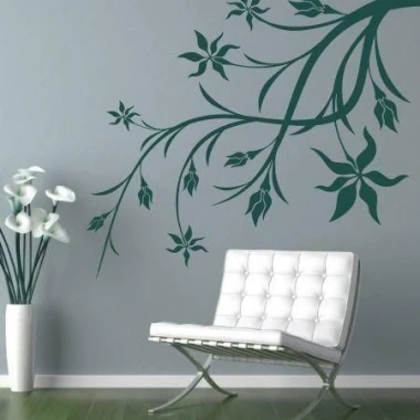 Elegant branch sticker 1029 in deep green, perfect for a modern living room, adding a touch of style.