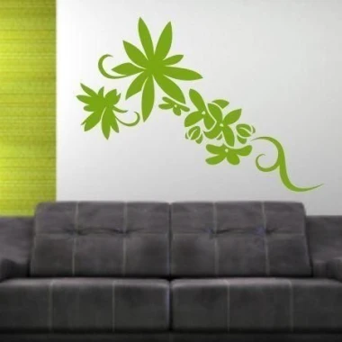 Stylish Flowers 008 sticker in a fresh green shade, perfect for a modern living room, adding charm.