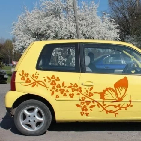 Colorful sticker with butterflies and flowers, perfect for decorating your car in a spring vibe.