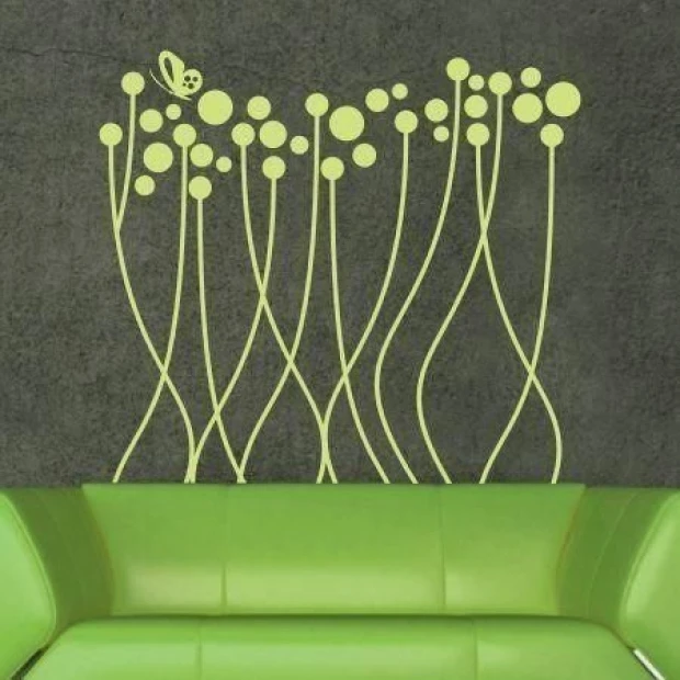 Cheerful grass sticker with a butterfly, perfect for a modern living room in vibrant, fresh colors.
