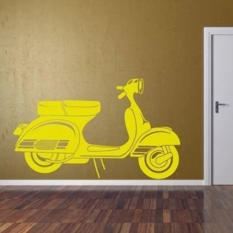 Stylish Vespa scooter sticker 1136 in vibrant yellow, perfect for a modern interior.