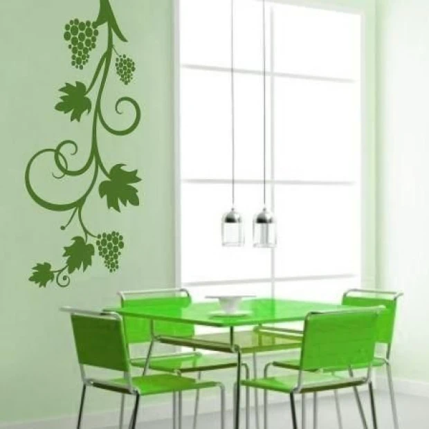 Vine sticker 0996 in fresh green adds a light touch to a modern dining room.