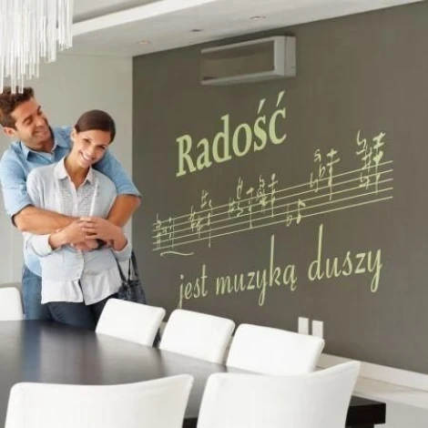 Stylish sticker with the quote Joy is the music of the soul, perfect for a modern dining area, adding charm and inspiration.
