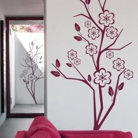 Elegant burgundy tree sticker 1218, perfect for a modern living room, adding charm.