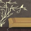 Elegant Japanese sticker with a bird on a dark wall in a modern living room, perfect for minimalism.