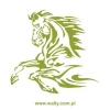 Dynamic sticker featuring a galloping horse in shades of green, perfect for modern decor.