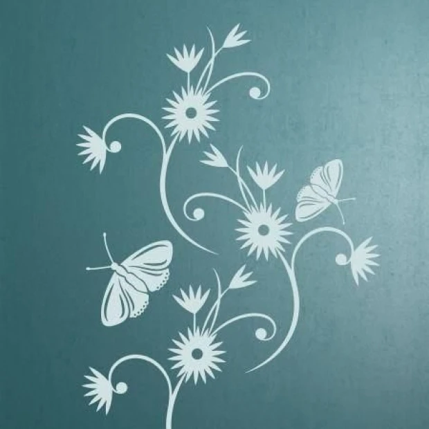 A delicate floral sticker with butterflies that will brighten up a modern pastel-colored living room.