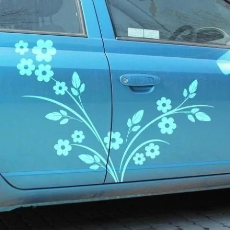 Flower sticker 1228 in soft blue shades, adding freshness to any interior or vehicle.