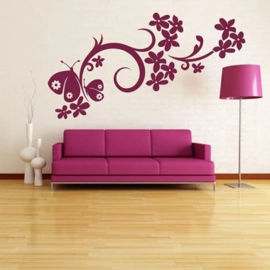 Chinese sticker 08 in a modern living room, adorned with delicate flowers and butterflies in vibrant colors.