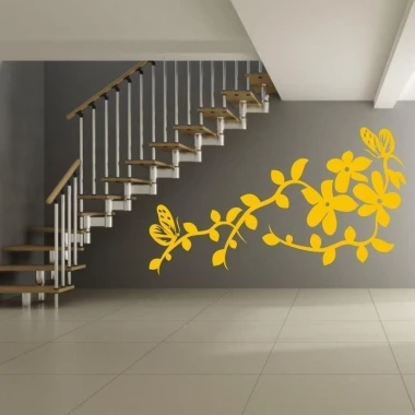 Chinese sticker featuring stylish yellow flowers and butterflies, perfect for a modern interior.