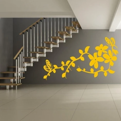Chinese sticker featuring stylish yellow flowers and butterflies, perfect for a modern interior.